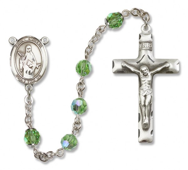 St. Amelia Sterling Silver Heirloom Rosary Squared Crucifix - Peridot