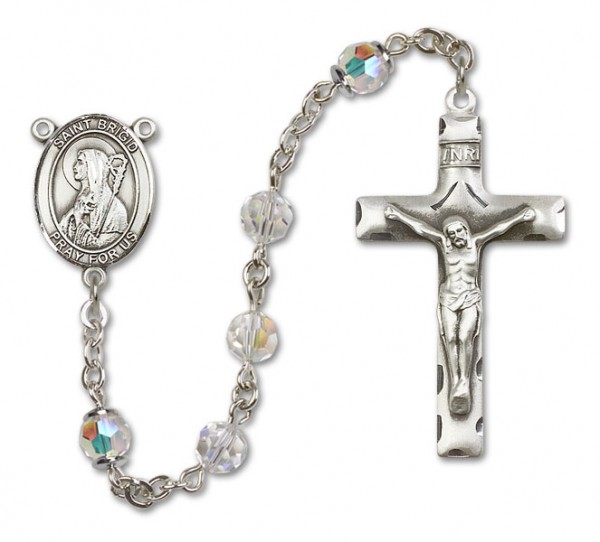 St. Bridget of Ireland Sterling Silver Heirloom Rosary Squared Crucifix - Crystal