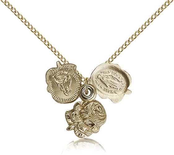 Women's Triple Slide Rosebud Miraculous Medal - 14KT Gold Filled