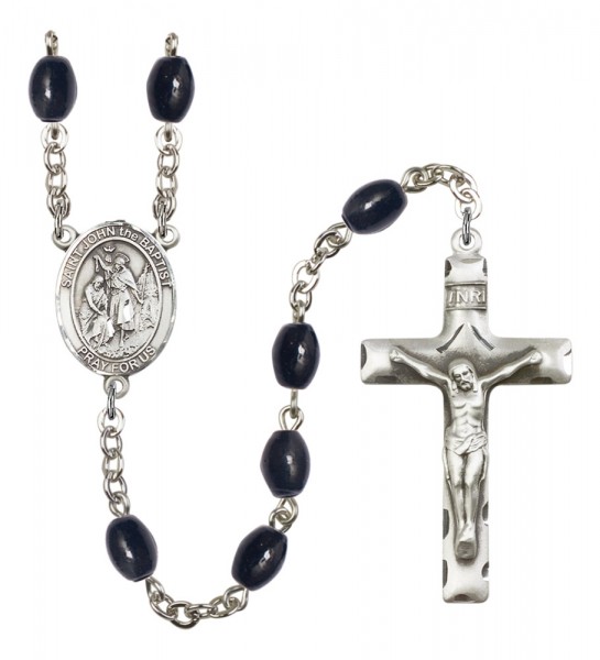 Men's St. John the Baptist Silver Plated Rosary - Black Oval