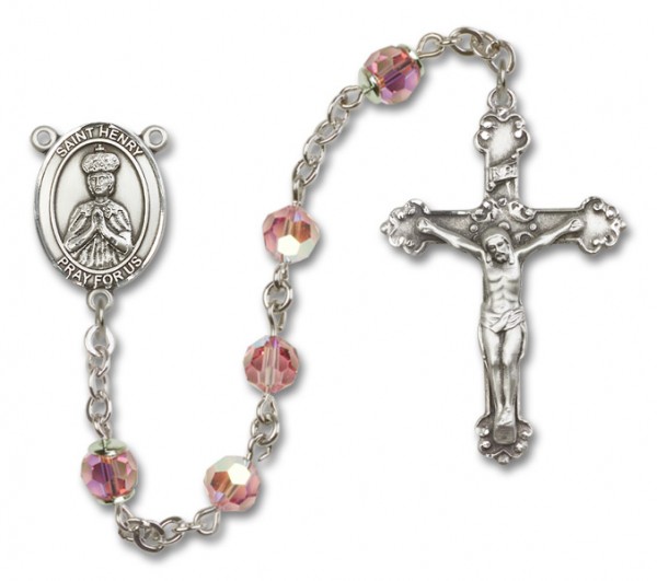 St. Henry II Sterling Silver Heirloom Rosary Fancy Crucifix - Light Rose