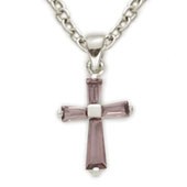 Baby's Birthstone Baguette Cross Necklace - Amethyst