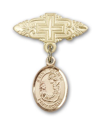Pin Badge with St. Cecilia Charm and Badge Pin with Cross - 14K Solid Gold