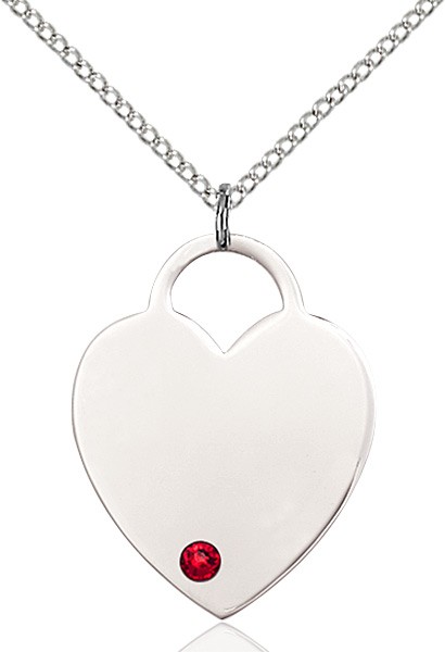 Large Women's Heart Pendant with Birthstone Options - Ruby Red
