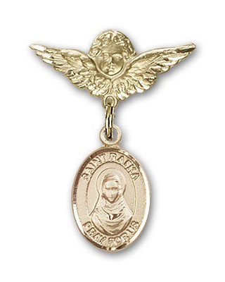Pin Badge with St. Rafka Charm and Angel with Smaller Wings Badge Pin - 14K Solid Gold