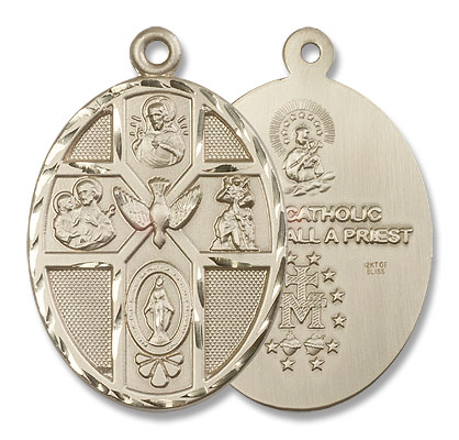 Men's Large 5-Way Holy Spirit Medal - 14K Solid Gold