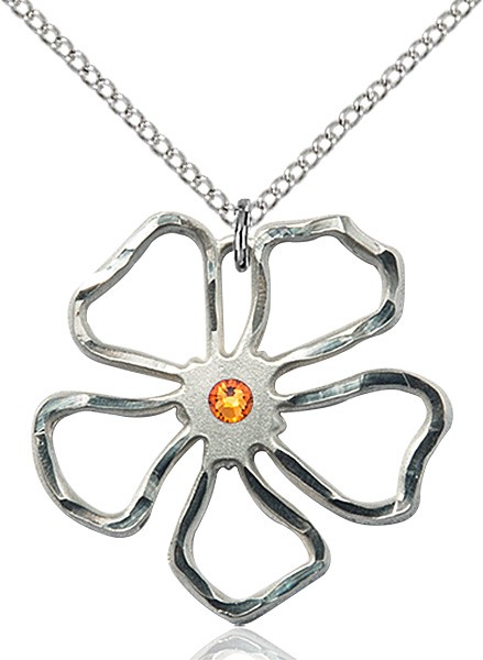 Five Petal Flower Pendant with Birthstone Center - Topaz
