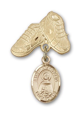 Pin Badge with St. Anastasia Charm and Baby Boots Pin - Gold Tone