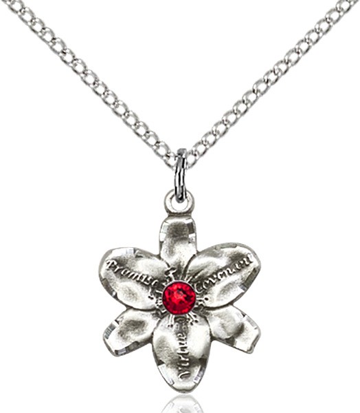 Small Five Petal Chastity Pendant with Birthstone Center - Ruby Red
