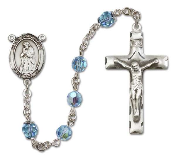 St. Juan Diego Sterling Silver Heirloom Rosary Squared Crucifix - Aqua