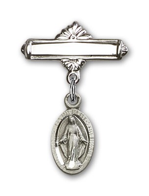 Pin Badge with Blue Miraculous Charm and Polished Engravable Badge Pin - Silver tone