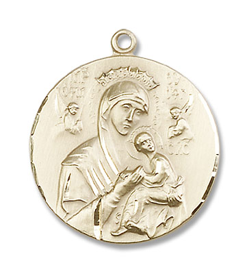 Round Our Lady of Perpetual Help Pendant - 14K Solid Gold