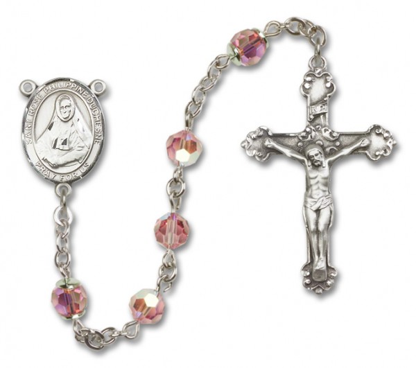 St. Rose Philippine Sterling Silver Heirloom Rosary Fancy Crucifix - Light Rose
