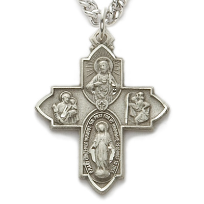 Five Way Cross Pendant 1 inch with Chain - Silver