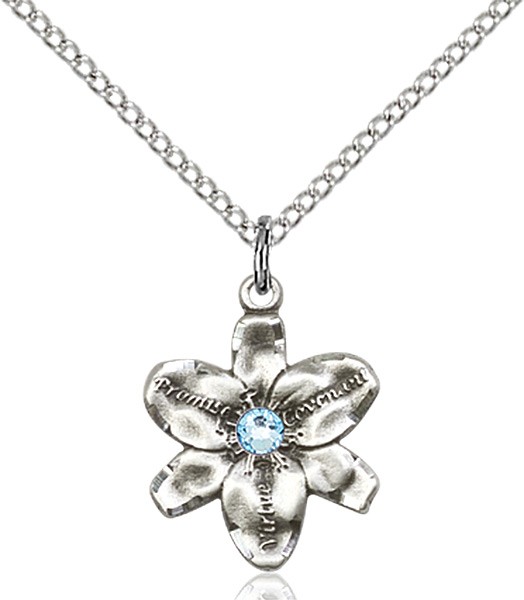Small Five Petal Chastity Pendant with Birthstone Center - Aqua