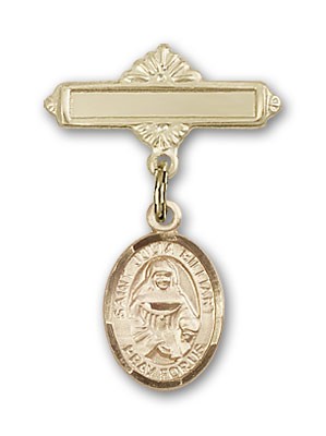 Pin Badge with St. Julia Billiart Charm and Polished Engravable Badge Pin - Gold Tone