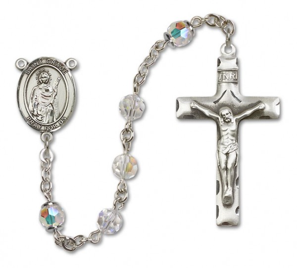St. Grace Sterling Silver Heirloom Rosary Squared Crucifix - Crystal