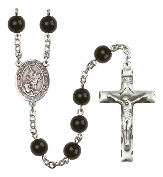 Men's San Martin Caballero Silver Plated Rosary - Black