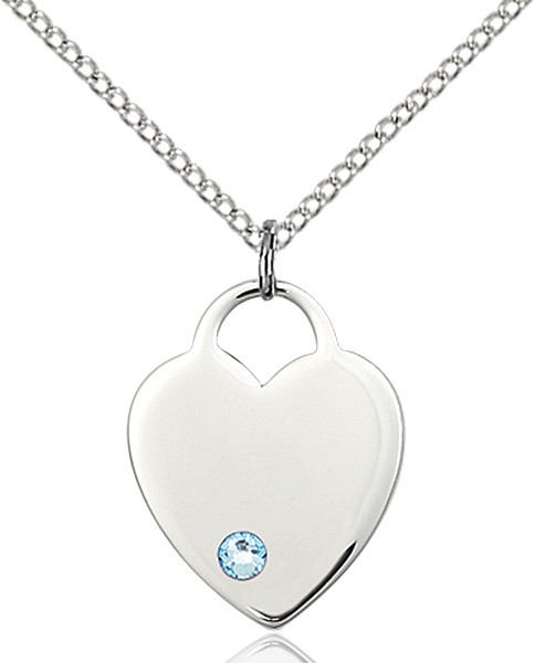 Medium Heart Shaped Pendant with Birthstone Options - Aqua