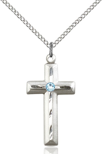 Matte and Polished Cross Pendant with Birthstone Options - Aqua