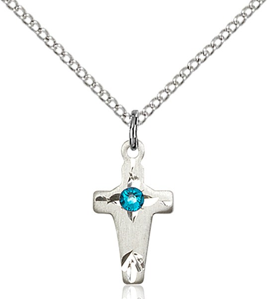 Square Edge Child's Cross Pendant with Birthstone Options - Zircon