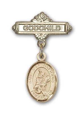 Pin Badge with St. Martin of Tours Charm and Godchild Badge Pin - Gold Tone