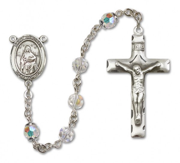 St. Deborah Sterling Silver Heirloom Rosary Squared Crucifix - Crystal