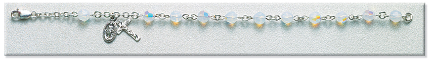 Rosary Bracelet - Sterling Silver with 6mm Violet Opal Austrian Crystal Beads - White