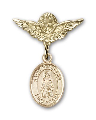 Pin Badge with St. Peregrine Laziosi Charm and Angel with Smaller Wings Badge Pin - Gold Tone