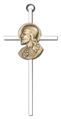 Sacred Heart of Jesus Wall Cross 6&quot; - Two-Tone Silver