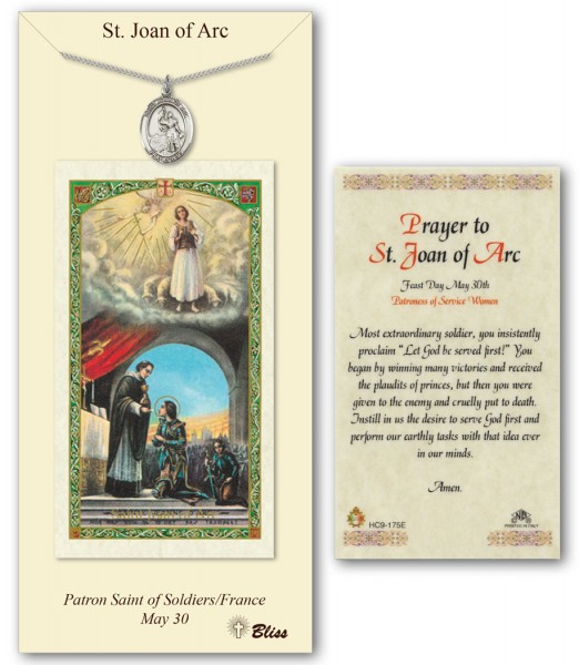 St. Joan of Arc Medal in Pewter with Prayer Card - Silver tone