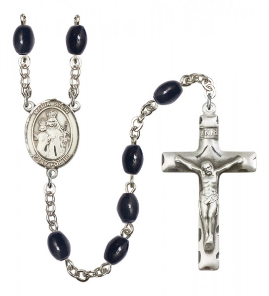 Men's Maria Stein Silver Plated Rosary - Black Oval