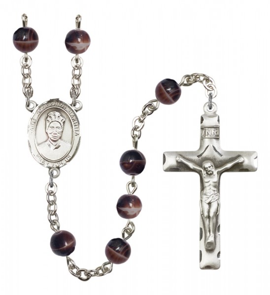 Men's St. Josephine Bakhita Silver Plated Rosary - Brown