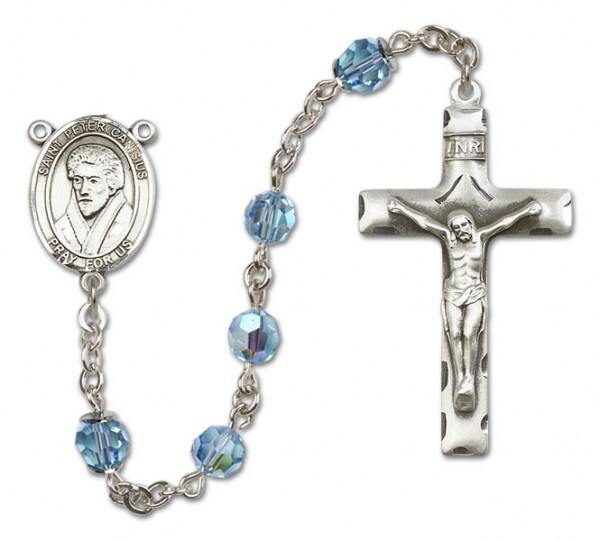 St. Peter Canisius Sterling Silver Heirloom Rosary Squared Crucifix - Aqua