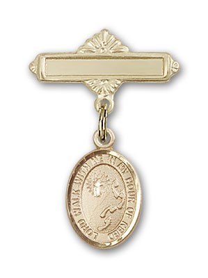 Pin Badge with Footprints Cross Charm and Polished Engravable Badge Pin - 14K Solid Gold