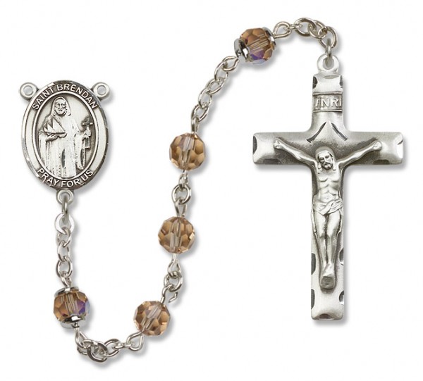 St. Brendan Sterling Silver Heirloom Rosary Squared Crucifix - Topaz