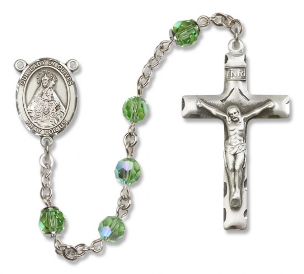 Our Lady of Olives Sterling Silver Heirloom Rosary Squared Crucifix - Peridot