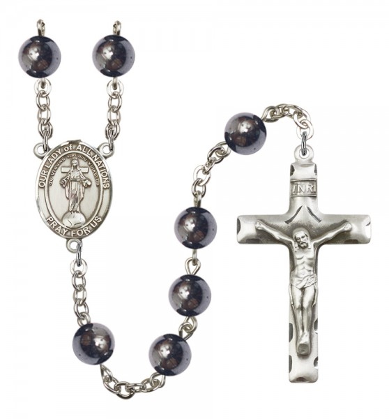 Men's Our Lady of All Nations Silver Plated Rosary - Silver