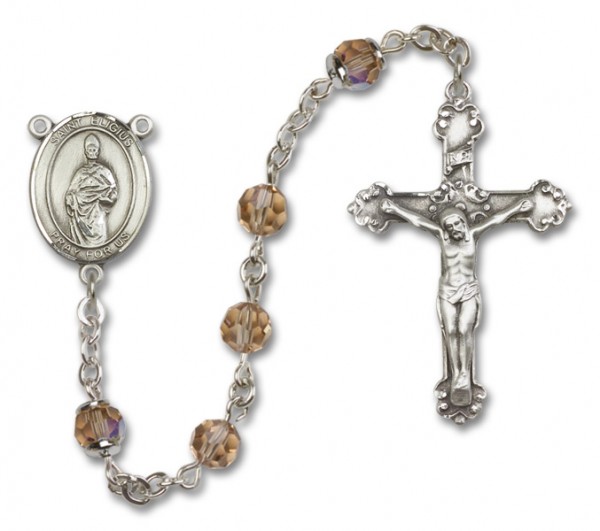 St. Eligius Sterling Silver Heirloom Rosary Fancy Crucifix - Topaz