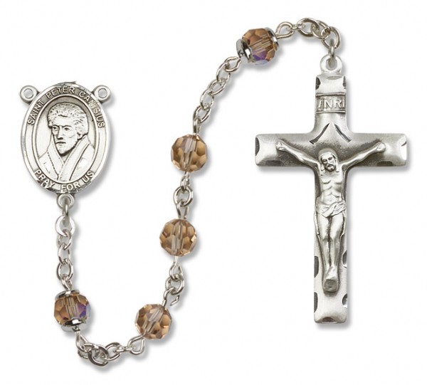 St. Peter Canisius Sterling Silver Heirloom Rosary Squared Crucifix - Topaz