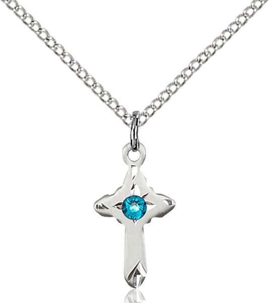 Child's Pointed Edge Cross Pendant with Birthstone Options - Zircon