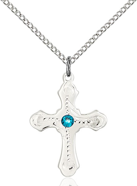 Youth Cross Pendant with Dotted Etching with Birthstone Options - Zircon