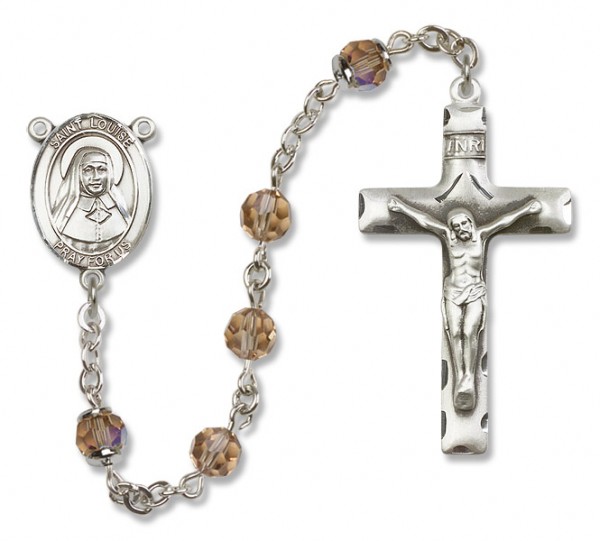 St. Louise de Marillac Sterling Silver Heirloom Rosary Squared Crucifix - Topaz