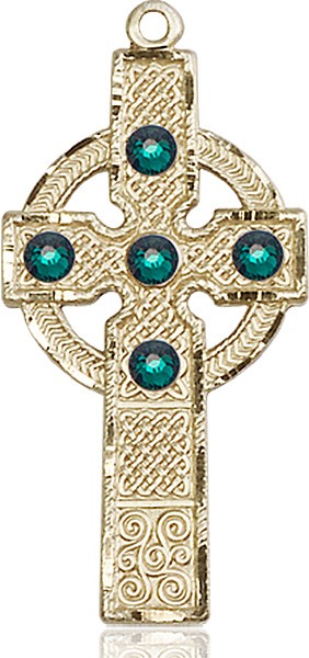 Tall Celtic Cross Pendant with Birthstone Options - 14K Solid Gold