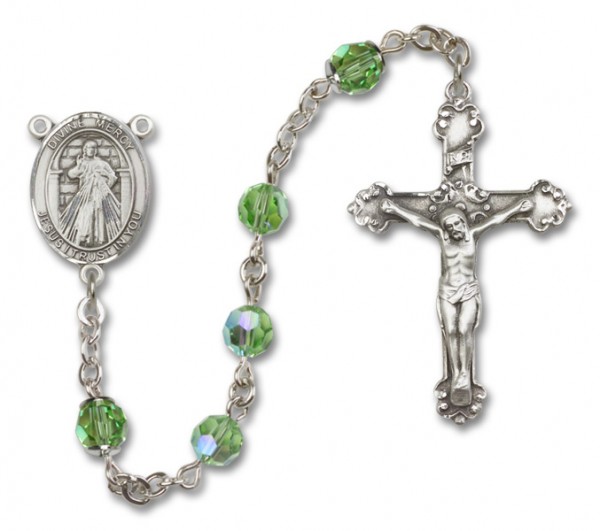 Divine Mercy Sterling Silver Heirloom Rosary Fancy Crucifix - Peridot