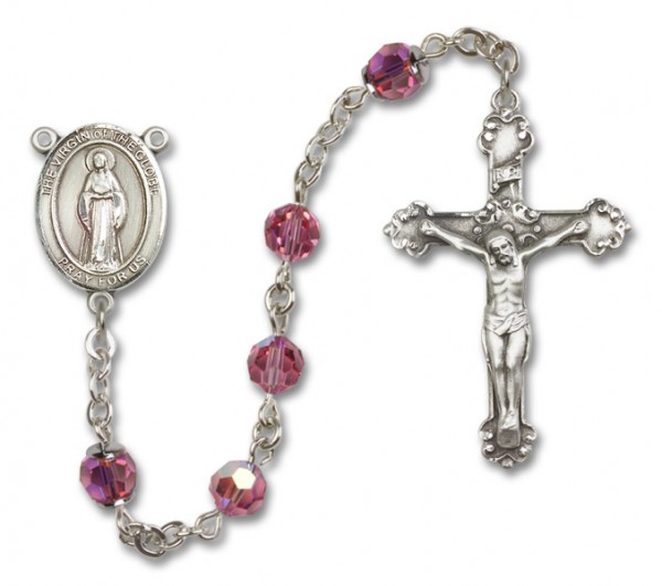 Virgin of the Globe Sterling Silver Heirloom Rosary Fancy Crucifix - Rose