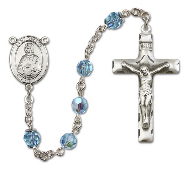 St. Gerard Sterling Silver Heirloom Rosary Squared Crucifix - Aqua