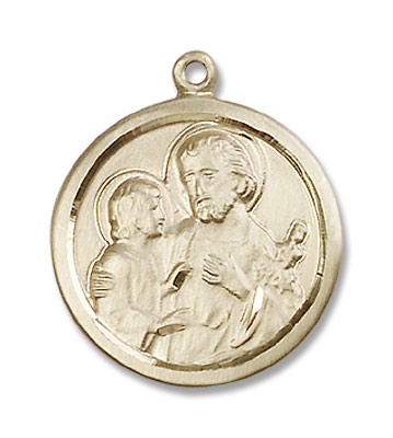 Women's St. Joseph Pendant with Hand Etched Border - 14K Solid Gold