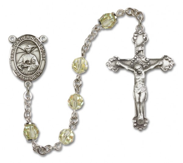 St. Catherine Laboure Sterling Silver Heirloom Rosary Fancy Crucifix - Zircon