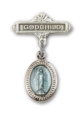 Baby Pin with Blue Miraculous Charm and Godchild Badge Pin - Silver | Blue